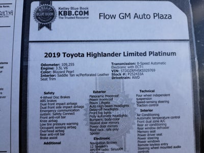 2019 Toyota Highlander Limited Platinum
